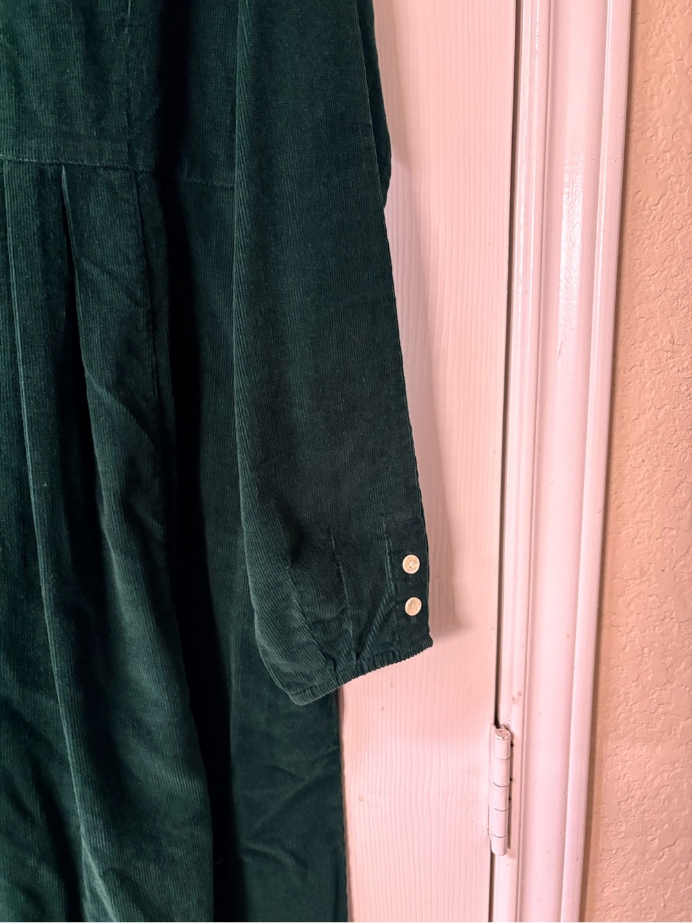 Vintage 90’s Emerald Green Corduroy Midi Long Sleeve Dress Pearl Buttons Size 16 - Picture 4 of 13